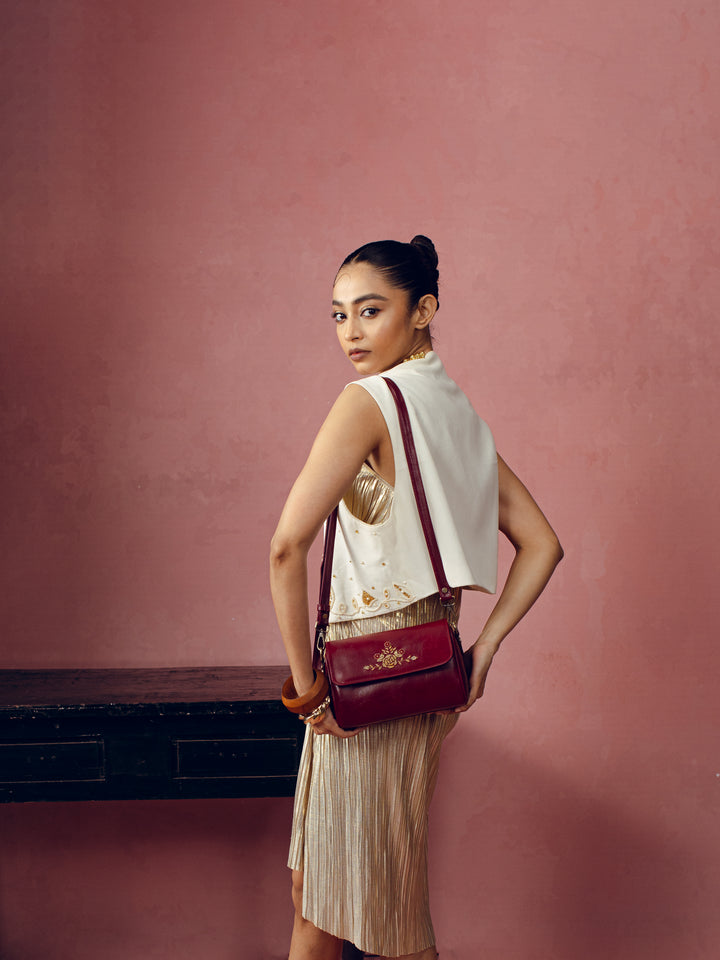 Naqsh - Hand Embroidered Retro Flap Sling - Maroon