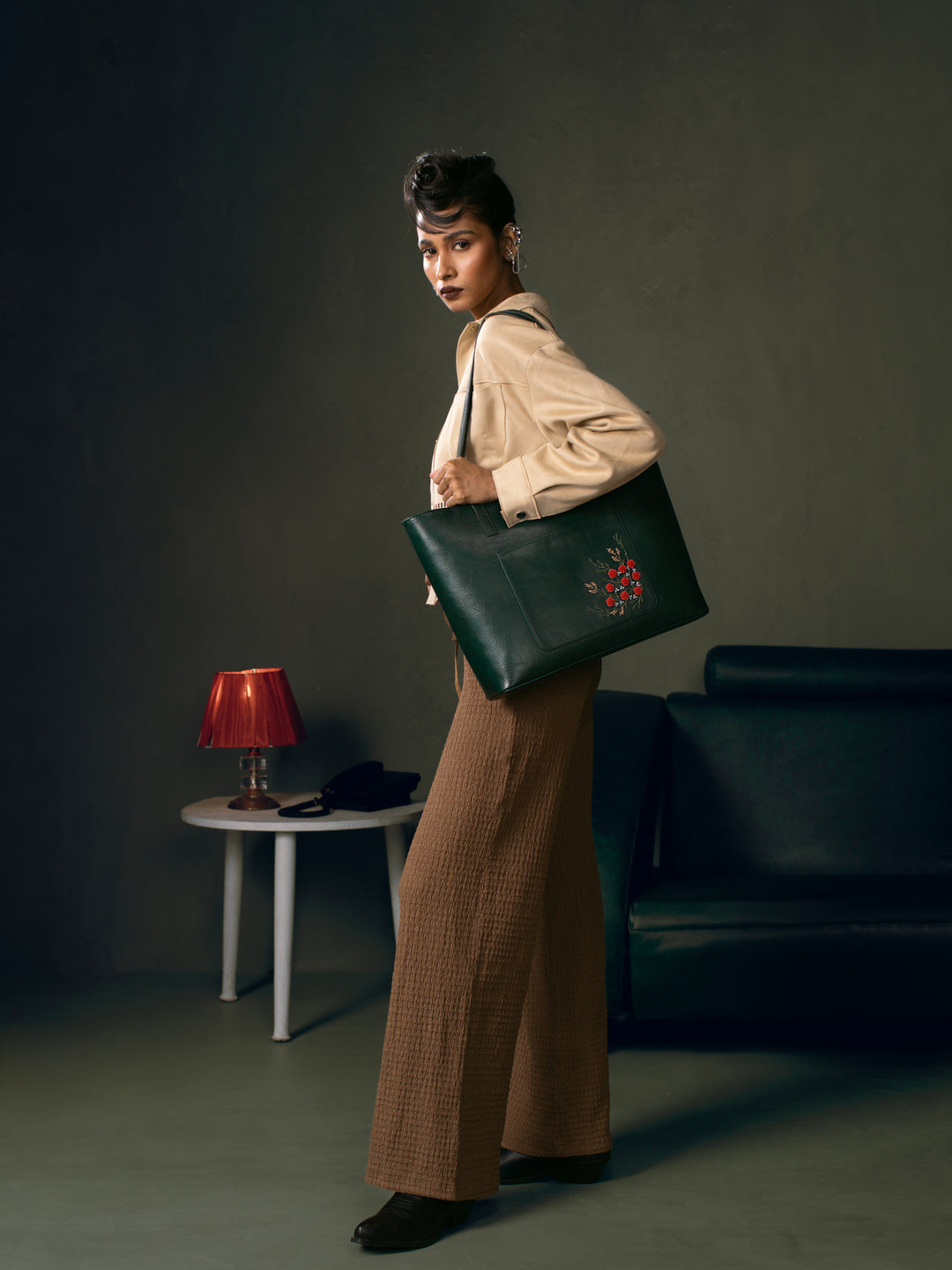 Van Gulab Hand Embroidered Safar Tote - Green