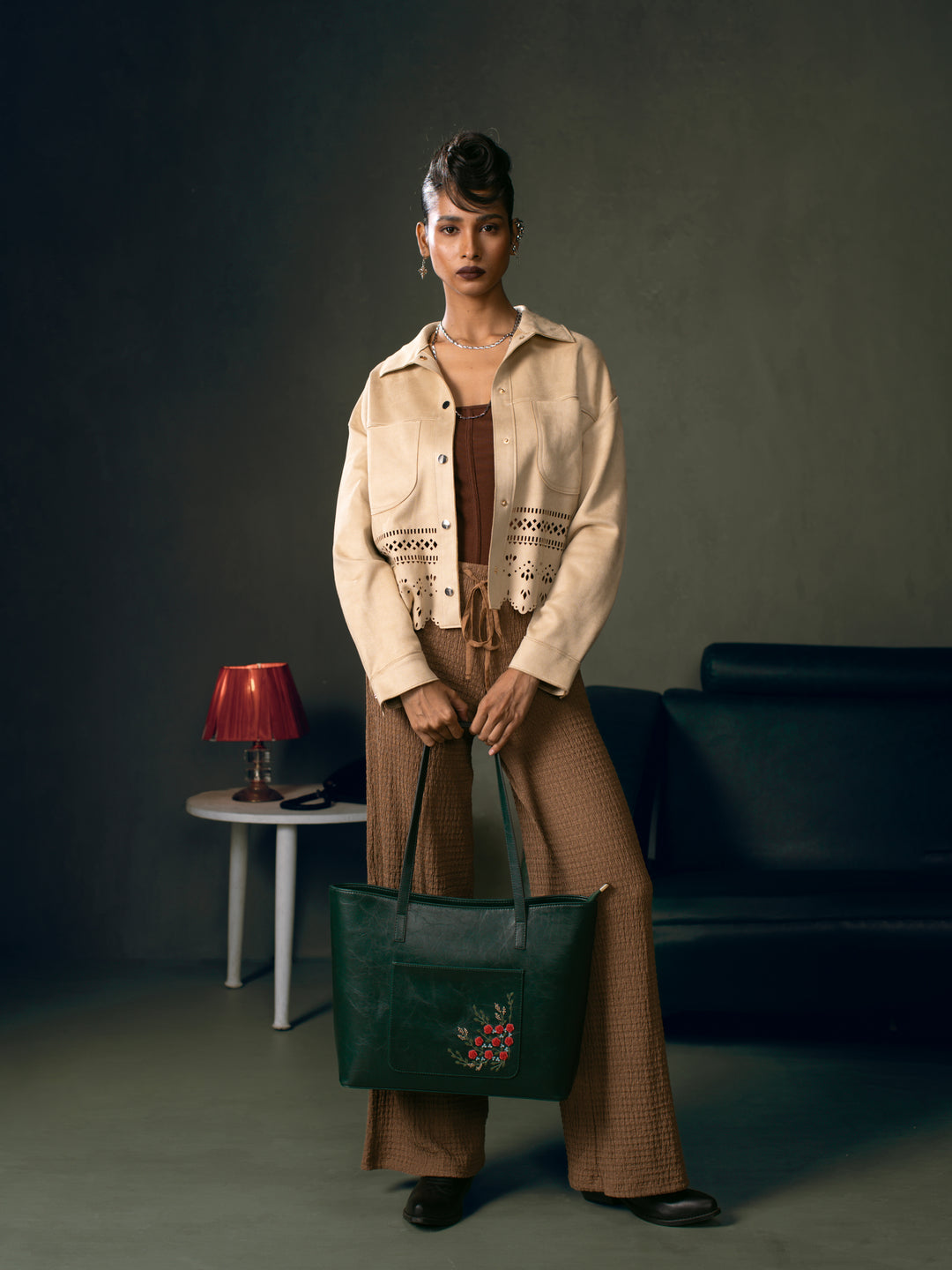 Van Gulab Hand Embroidered Safar Tote - Green