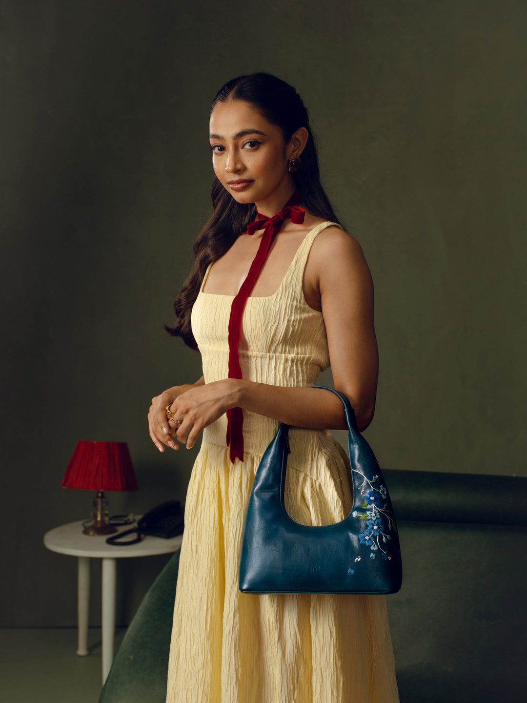 Misty Petals Hand Embroidered Shoulder Bag - Teal