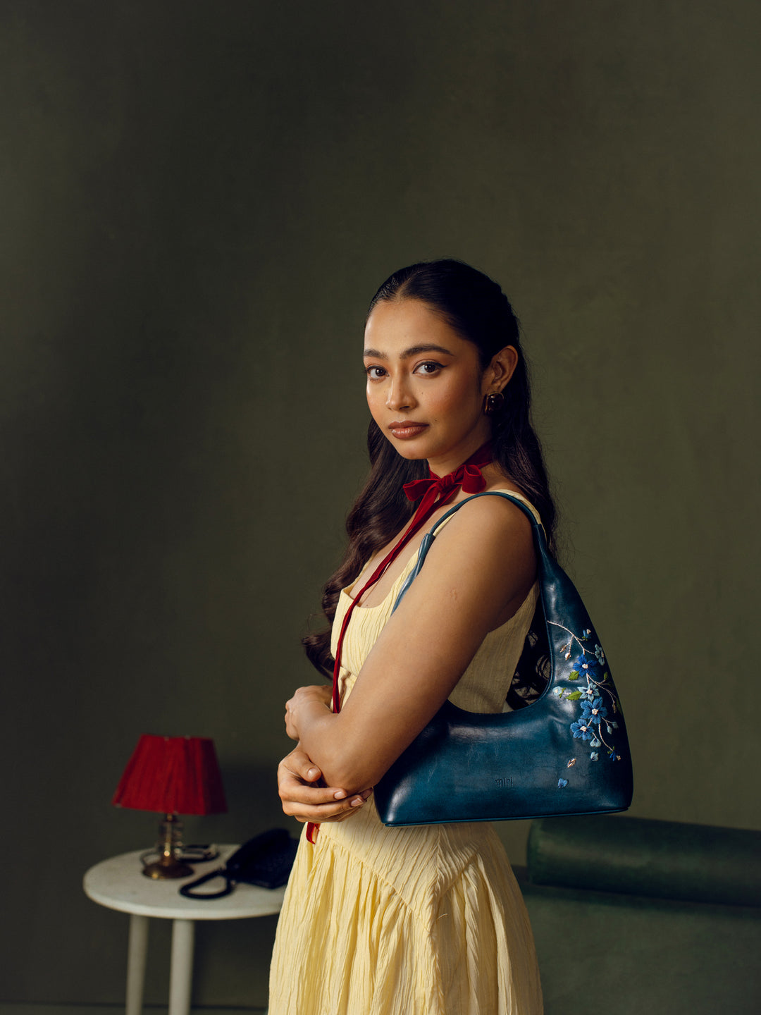 Misty Petals Hand Embroidered Shoulder Bag - Teal