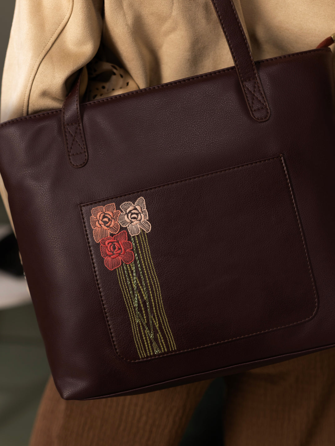 Pahadi Barish Hand Embroidered Safar Tote Bag - Peach