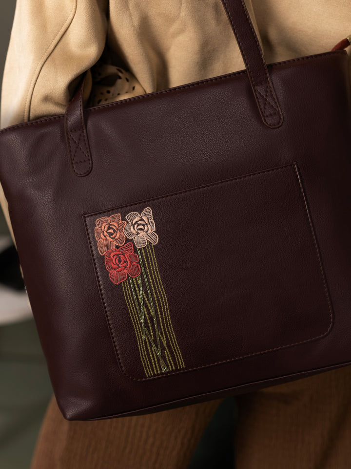 Pahadi Barish Hand Embroidered Safar Tote Bag - Peach