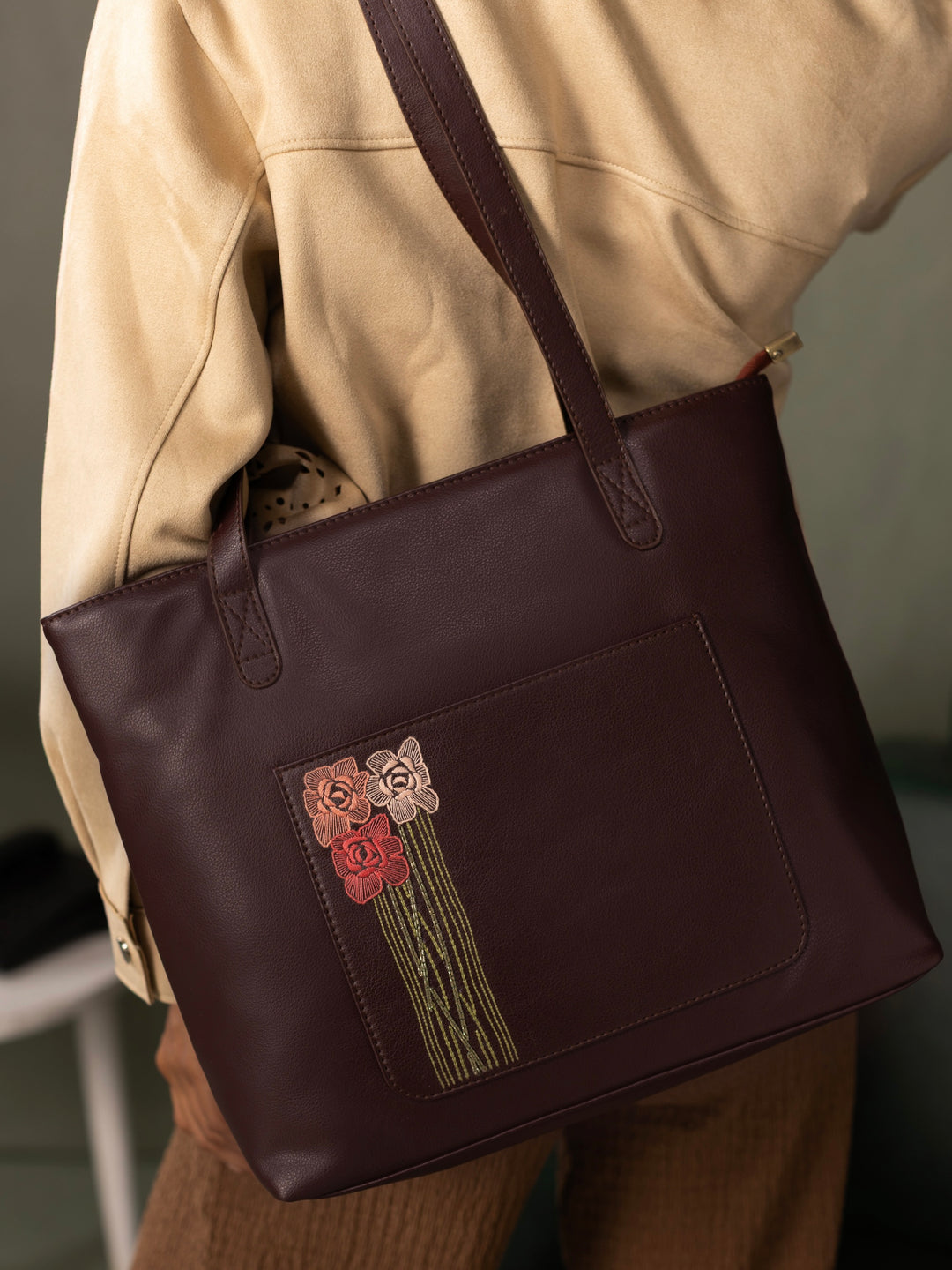 Pahadi Barish Hand Embroidered Safar Tote Bag - Peach