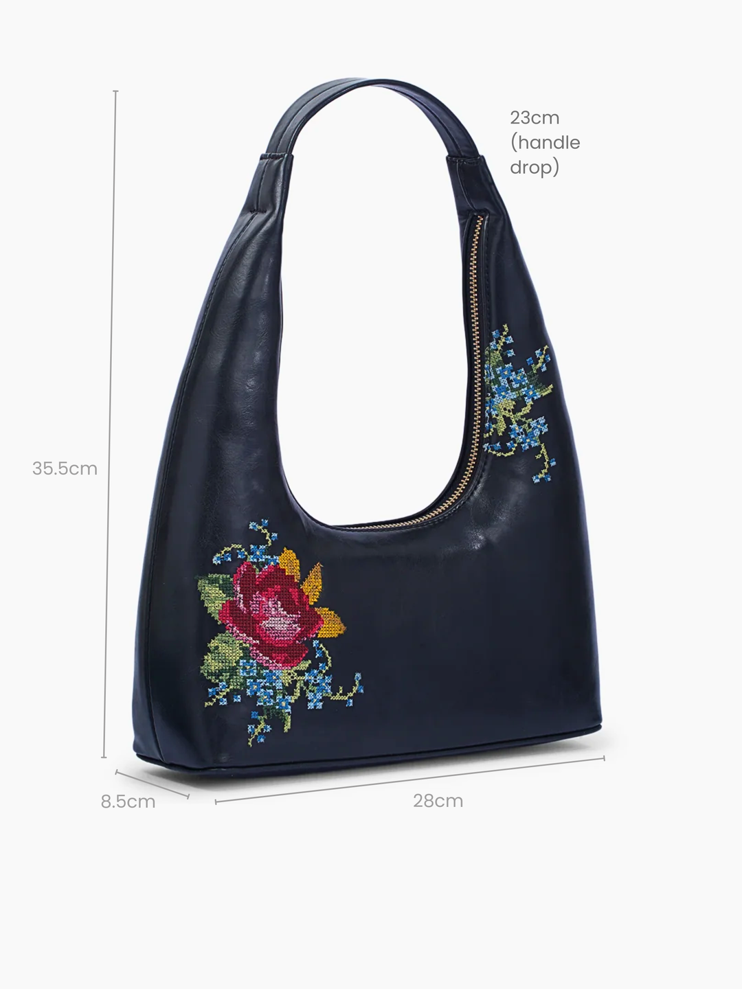 Nilgiri Dawn Cross Stitched Shoulder Bag - Black