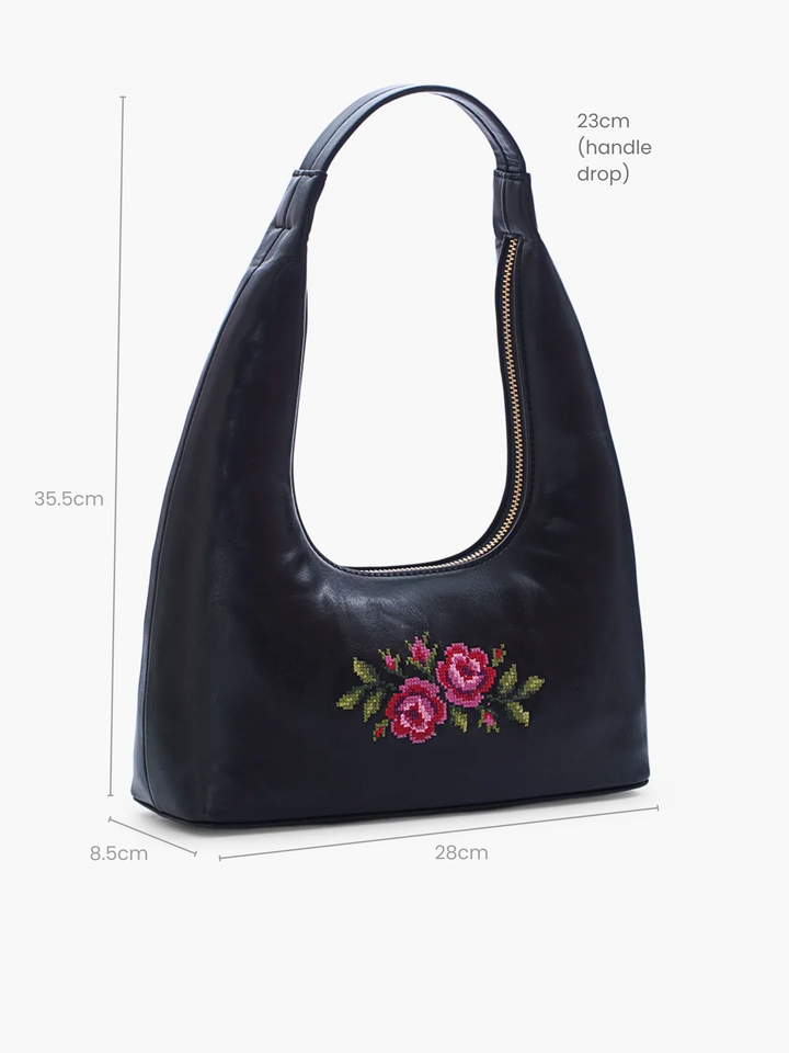 Coonoor Dream Cross Stitched Shoulder Bag - Black