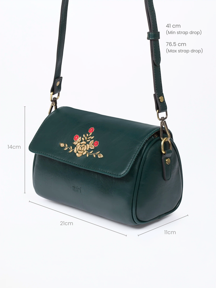 Zari Roses Hand Embroidered 80s Retro Sling - Green