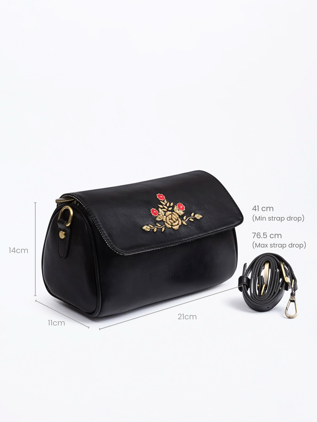 Zari Rose Hand Embroidered 80s Retro Sling - Black