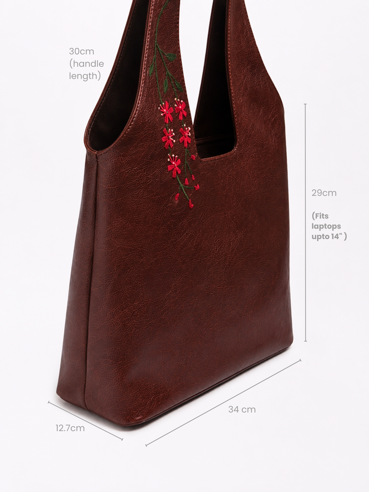 Cherry Blossoms Hand Embroidered Chowk Tote Bag