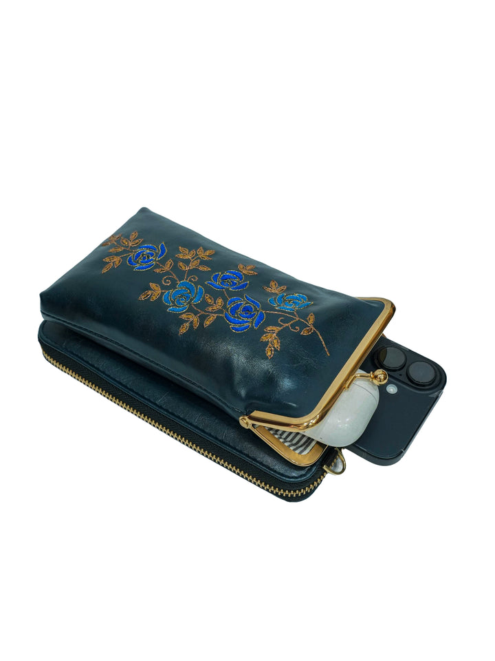 Zarnoor Gul Hand Embroidered Mobile Sling - Blue