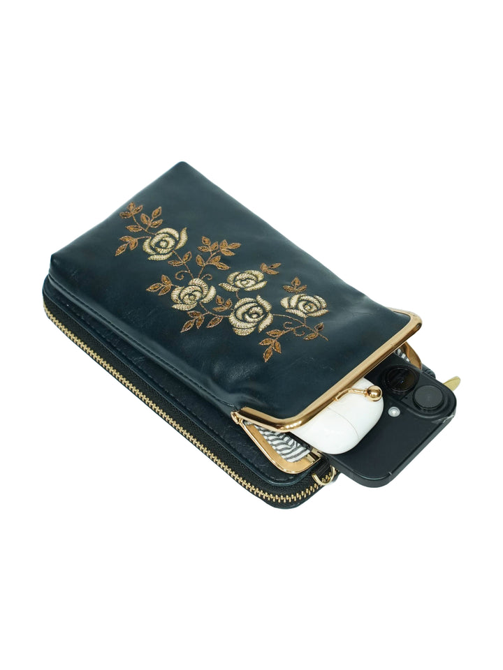 Zarin Gul Hand Embroidered Mobile Sling - Blue