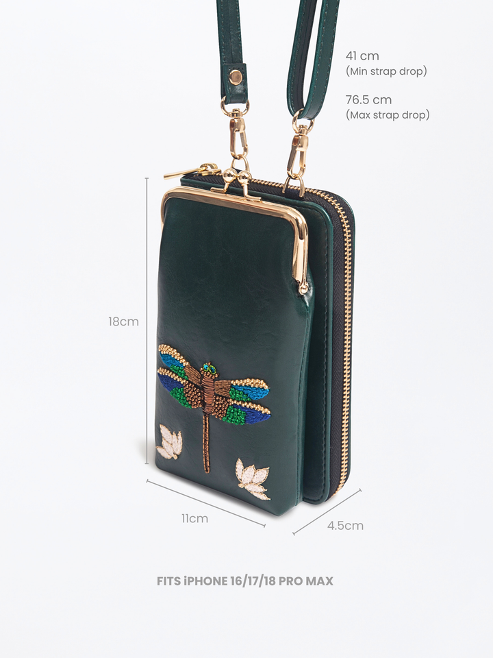 Hand Embroidered Dragonfly Mobile Sling