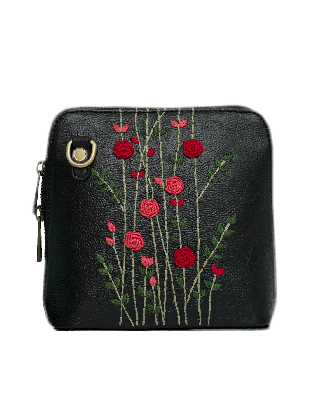 Hand Embroidered Red Rosebuds Venice Sling Bag