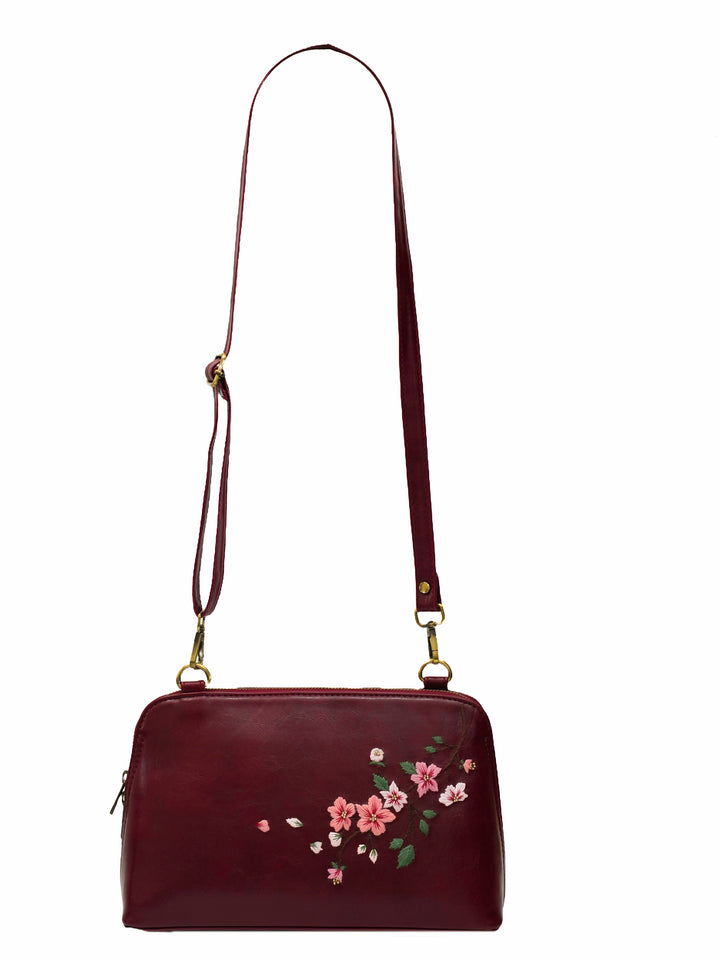 Misty Petals Hand Embroidered Lodhi Sling - Maroon