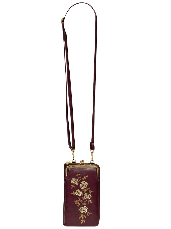 Zarin Gul Hand Embroidered Mobile Sling - Maroon