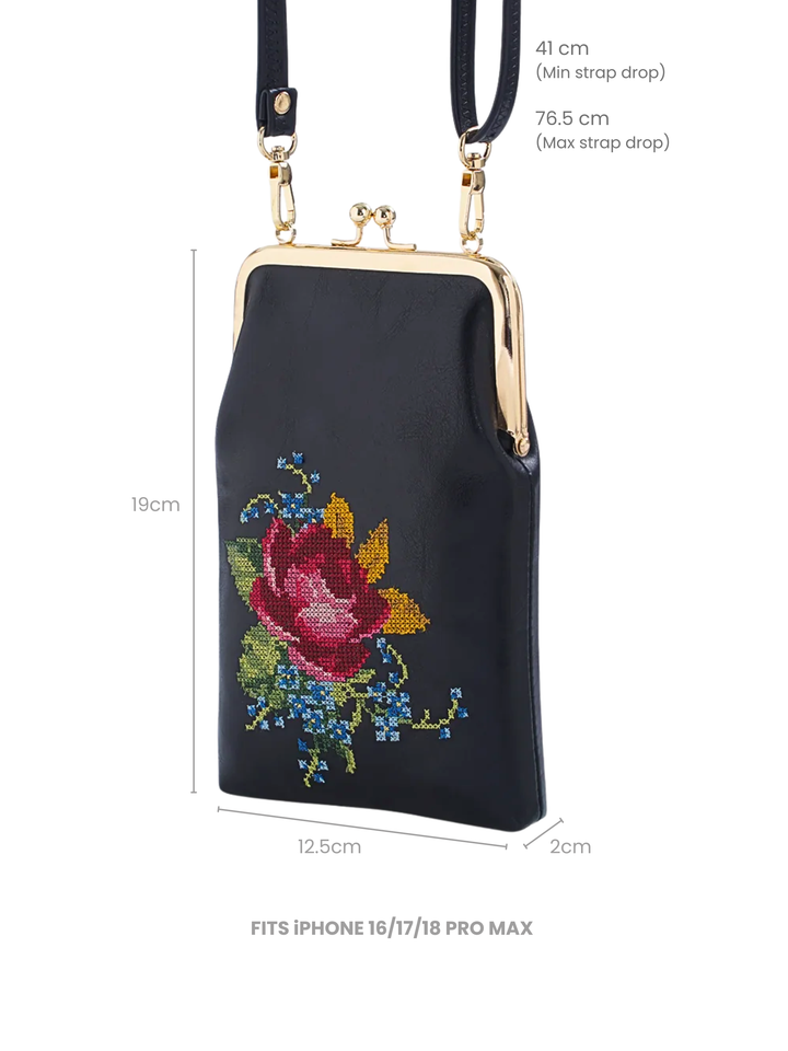 Nilgiri Dawn Cross Stitched Mobile Sling - Black