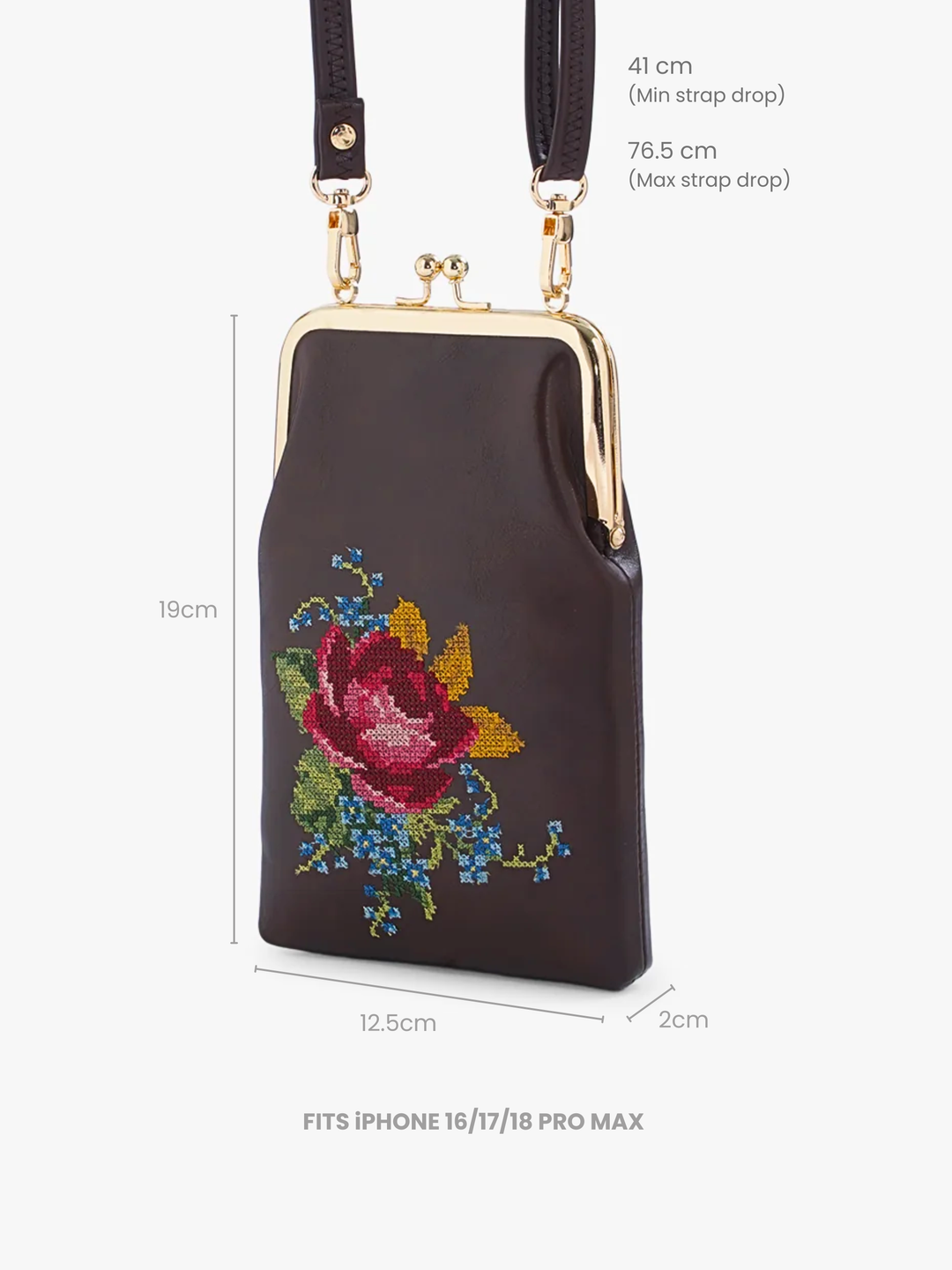Nilgiri Dawn Cross Stitched Mobile Sling - Brown