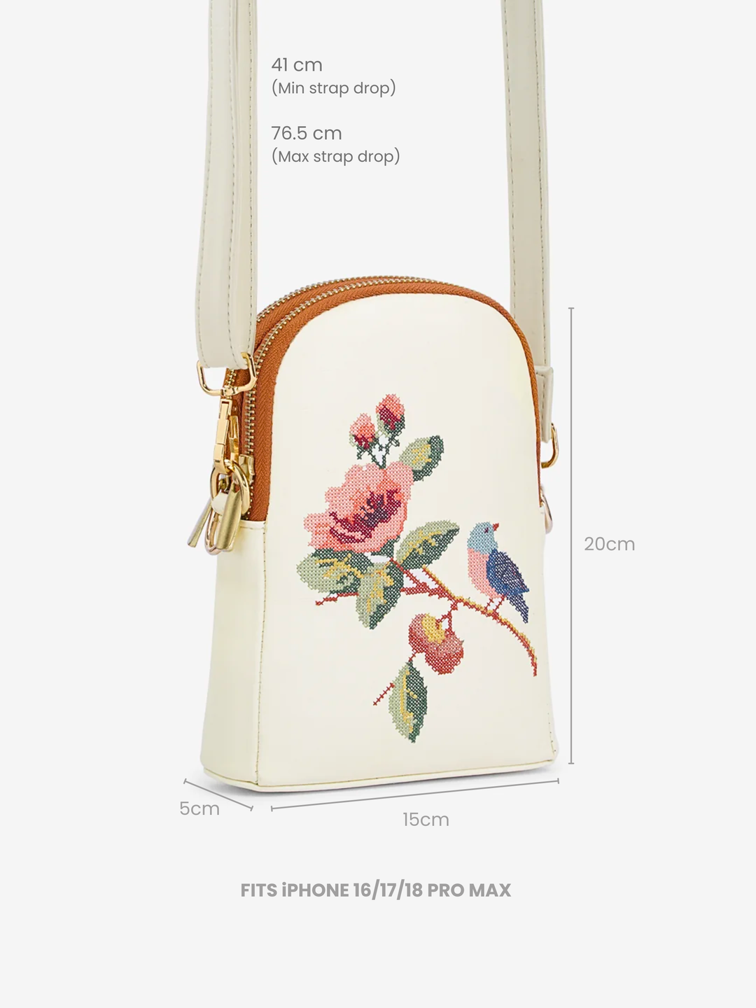 Morning Melody Cross Stitched Jodi Pouch Sling - White