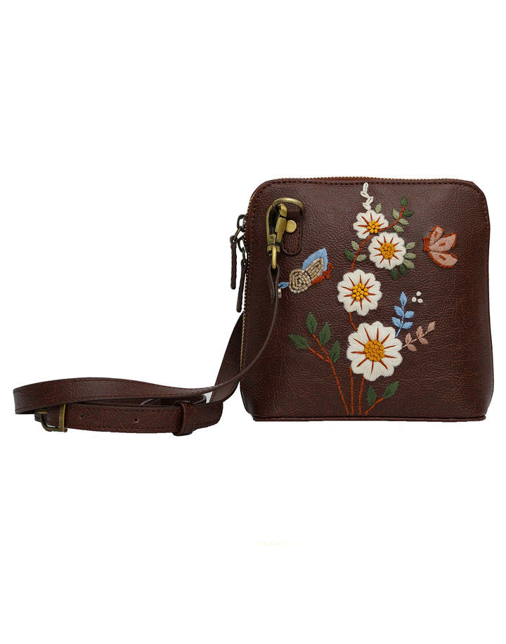 Hand Embroidered White Daisy Venice Sling Bag