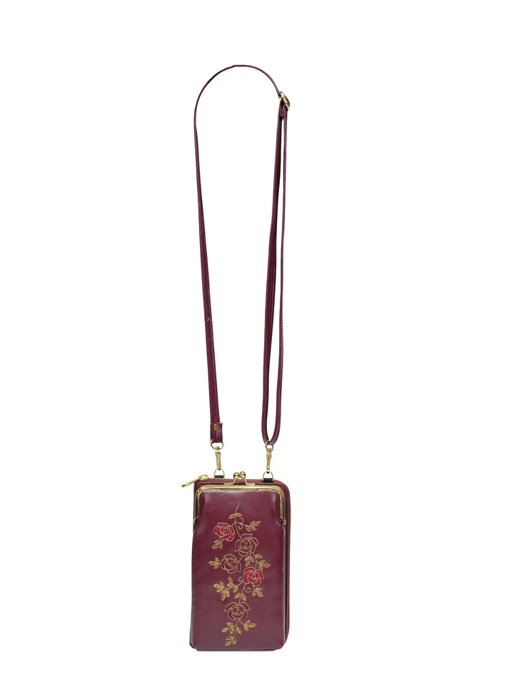 Zarnoor Gul Hand Embroidered Mobile Sling - Maroon