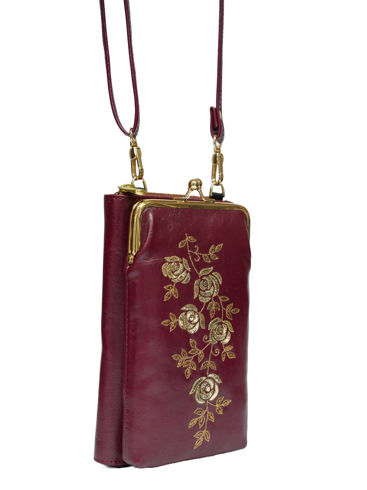 Zarin Gul Hand Embroidered Mobile Sling - Maroon