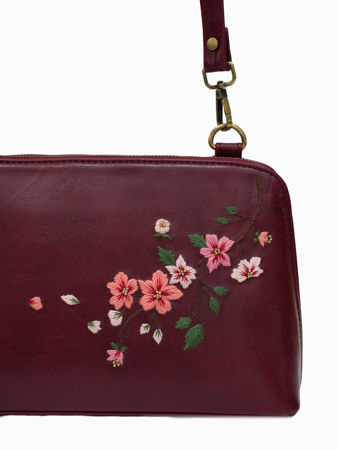 Misty Petals Hand Embroidered Lodhi Sling - Maroon