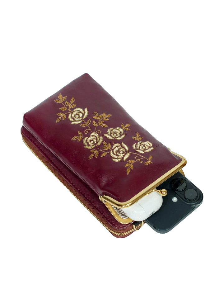 Zarin Gul Hand Embroidered Mobile Sling - Maroon