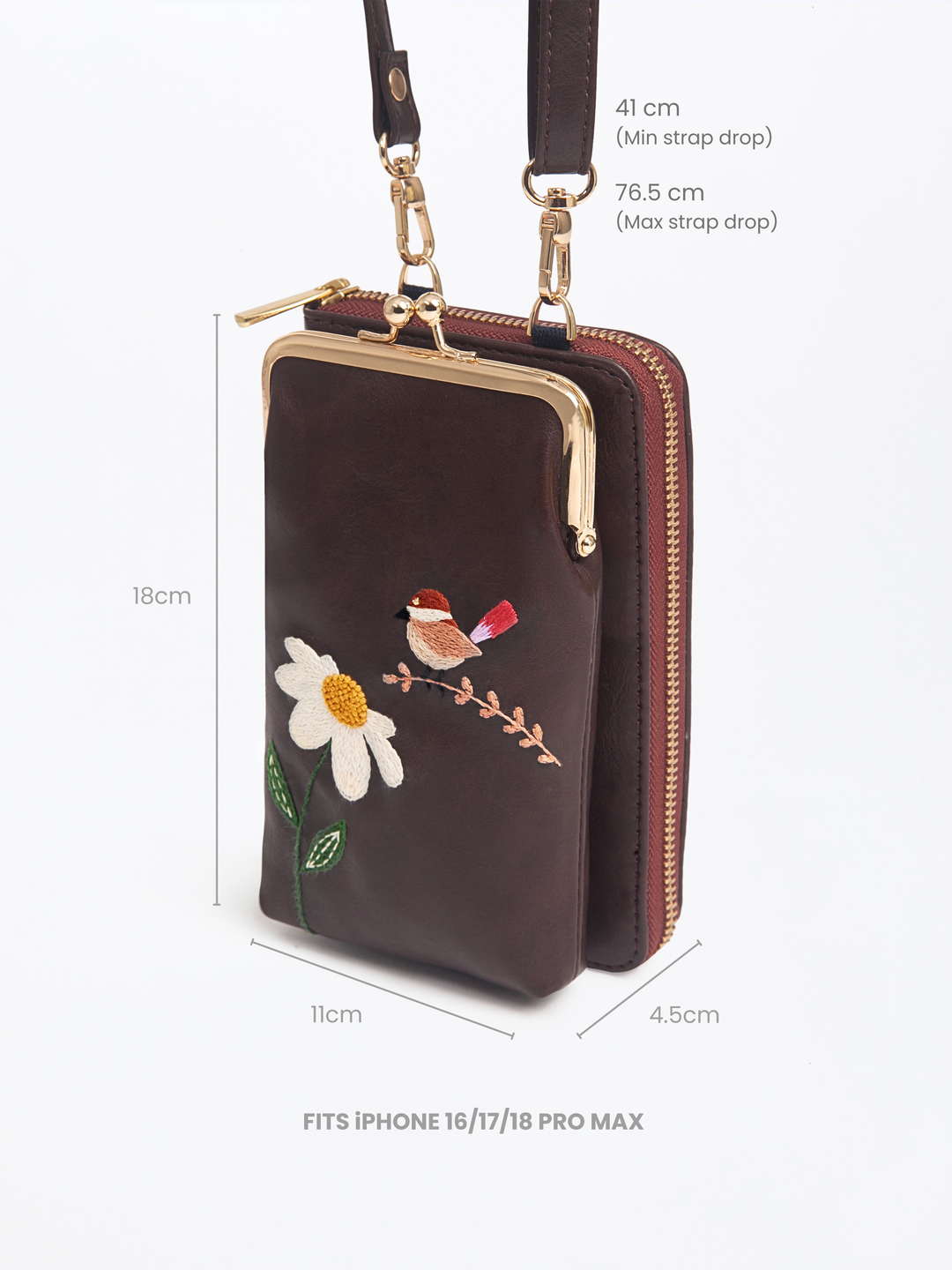 Hand Embroidered Chirpy Bloom Mobile cum Wallet Sling