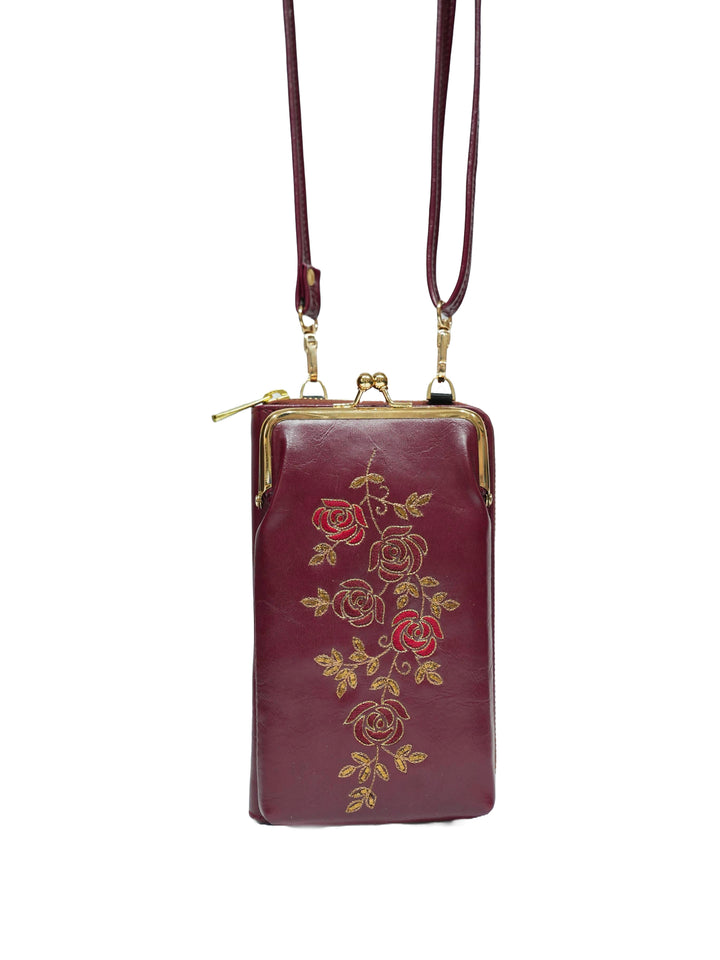 Zarnoor Gul Hand Embroidered Mobile Sling - Maroon