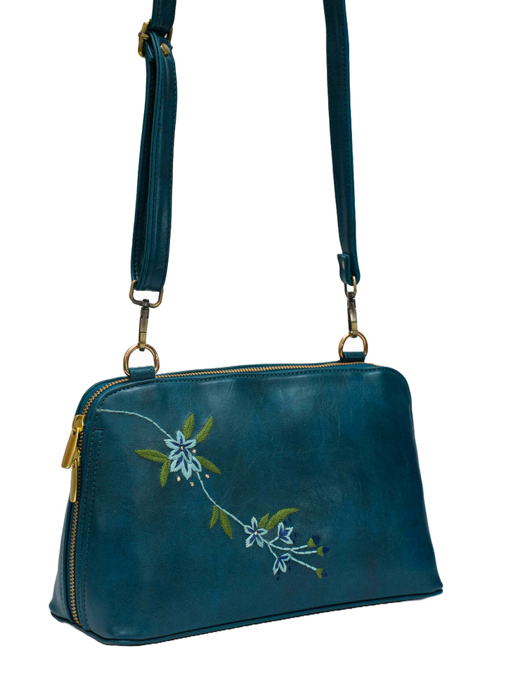 Drifting Bloom Hand Embroidered Lodhi Sling - Blue