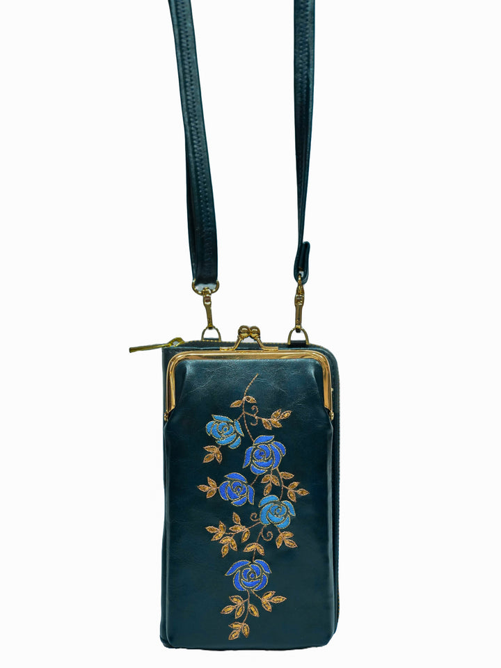 Zarnoor Gul Hand Embroidered Mobile Sling - Blue