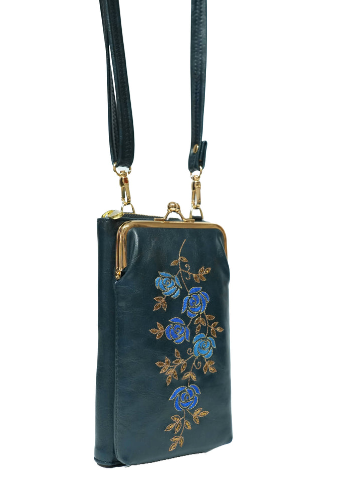 Zarnoor Gul Hand Embroidered Mobile Sling - Blue
