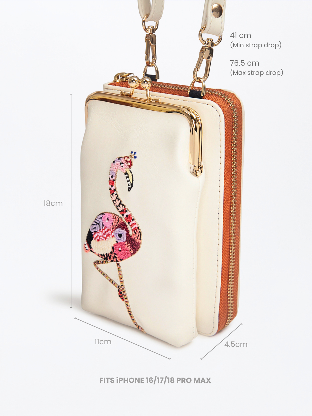 Hand Embroidered Flamingo Mobile cum Wallet Sling