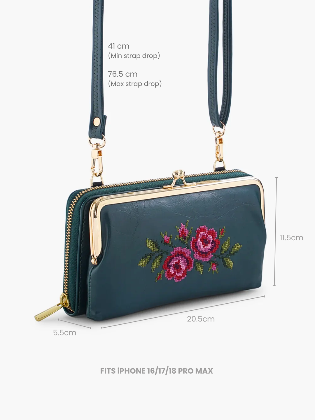 Coonoor Dream Cross Stitched Mobile Wallet Sling - Green