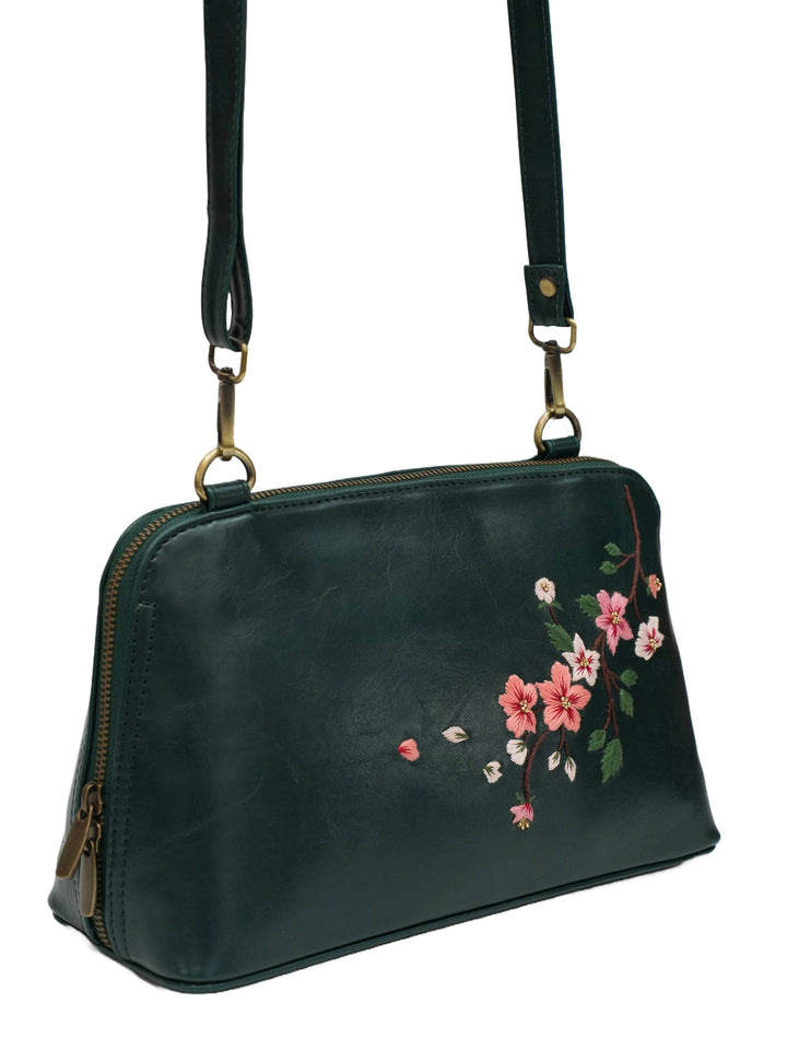 Misty Petals Hand Embroidered Lodhi Sling - Green