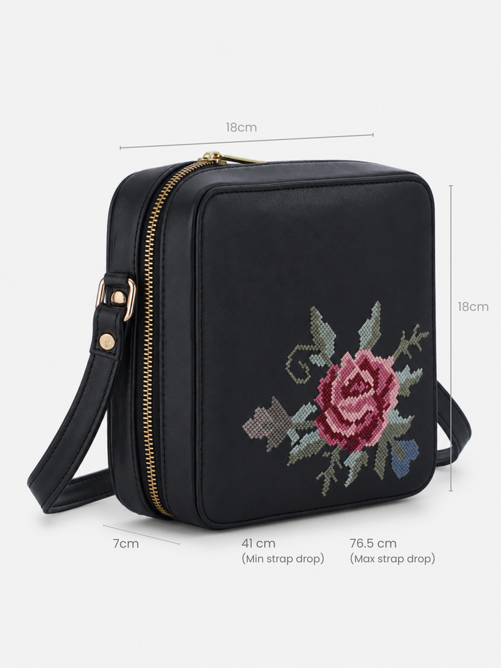 Mountain Bride Cross Stitched Square Sling - Black