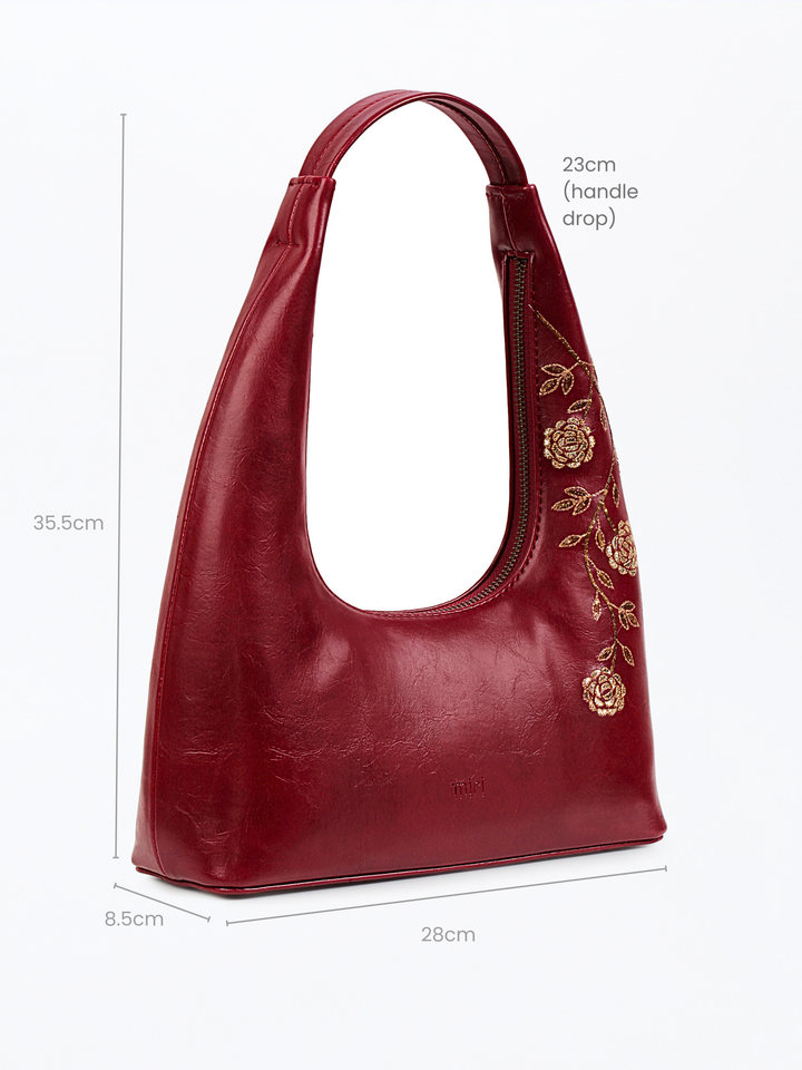Gulzar Hand Embroidered Shoulder Bag - Deep Burgundy