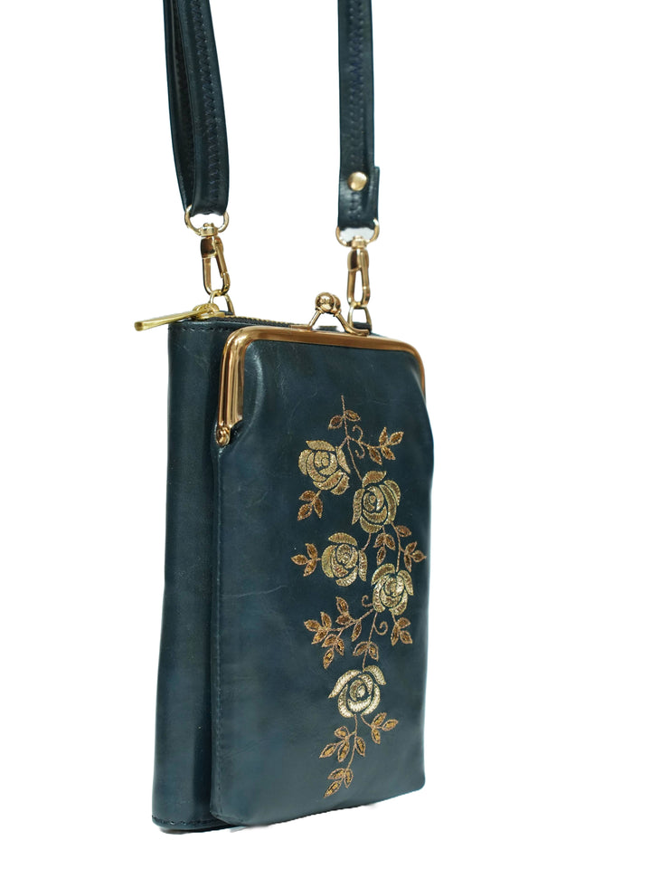 Zarin Gul Hand Embroidered Mobile Sling - Blue