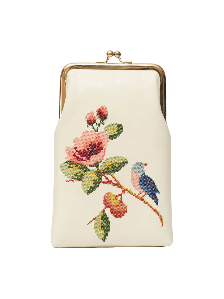 Morning Melody Cross Stitched Mobile Sling - White