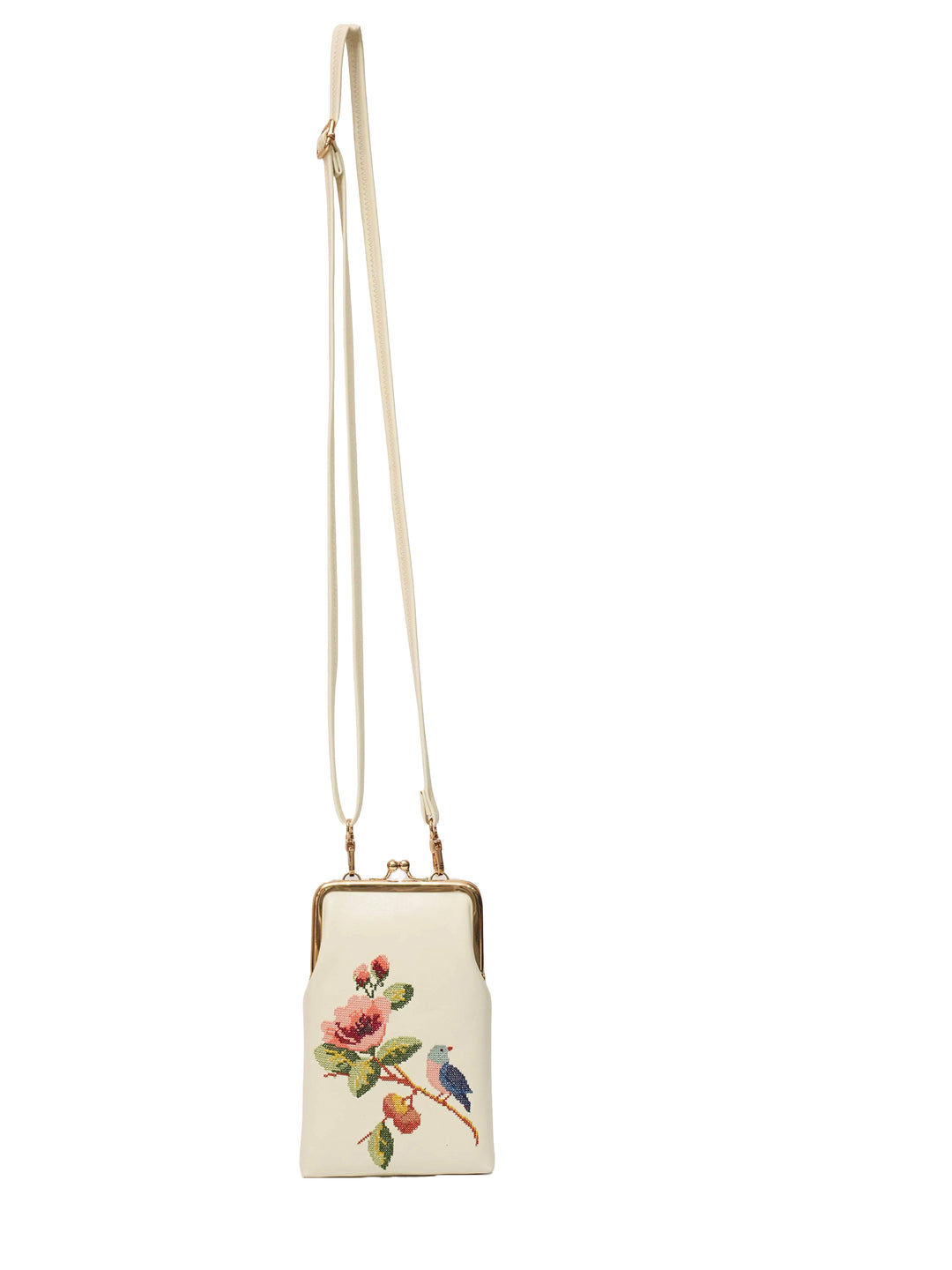 Morning Melody Cross Stitched Mobile Sling - White