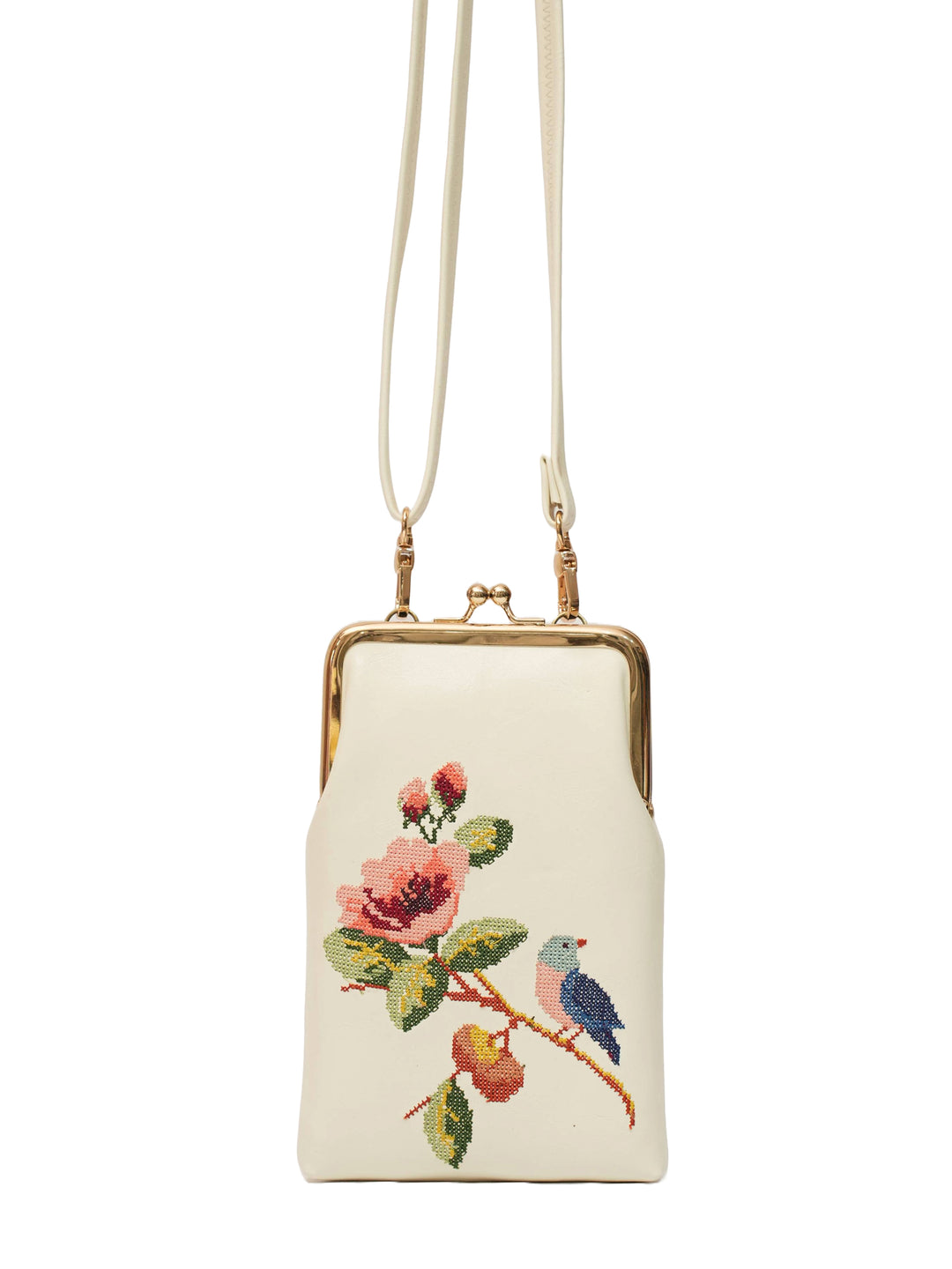 Morning Melody Cross Stitched Mobile Sling - White