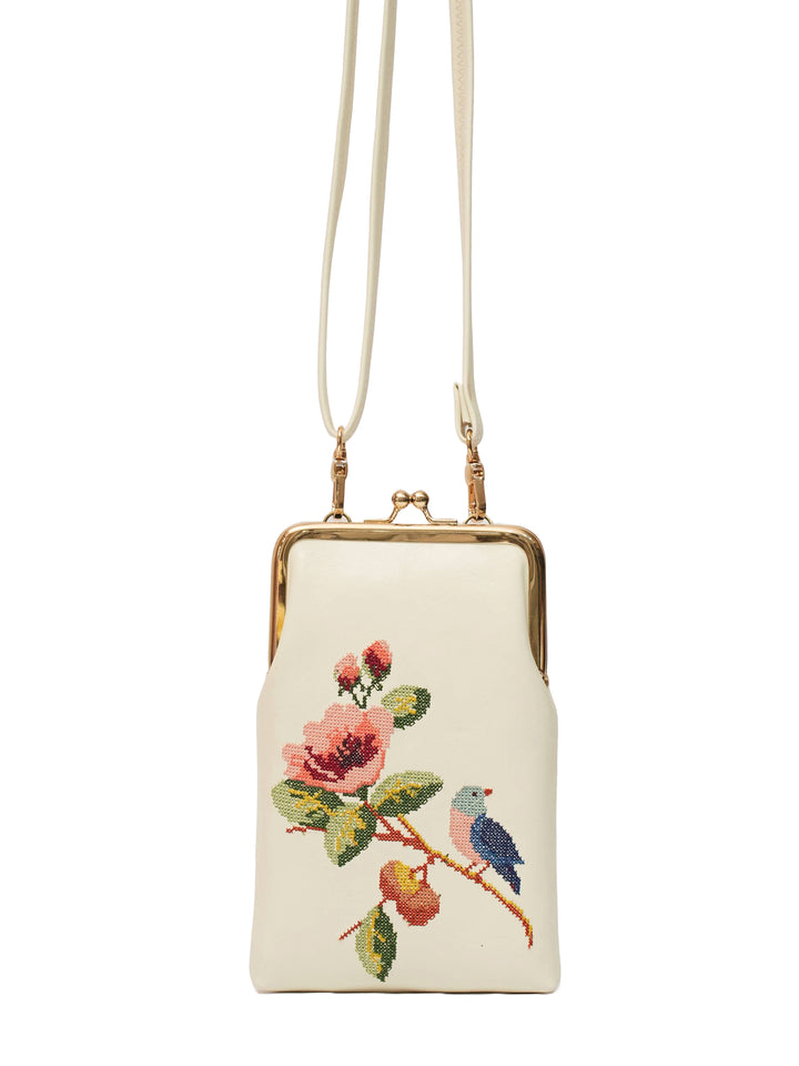 Morning Melody Cross Stitched Mobile Sling - White