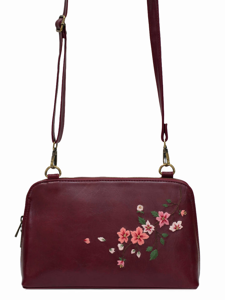 Misty Petals Hand Embroidered Lodhi Sling - Maroon