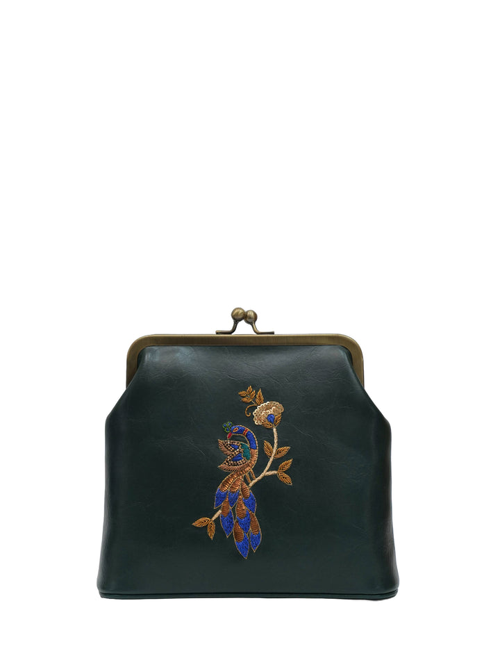 Peacock Royale 70s Kisslock Clutch - Green