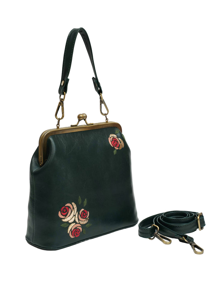 Three Roses 70s Kisslock Clutch - Vintage Green