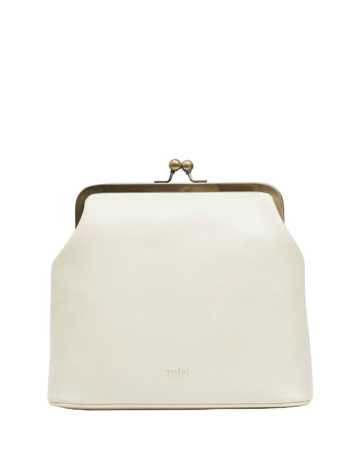 Morning Melody Cross Stitched Kisslock Clutch - White