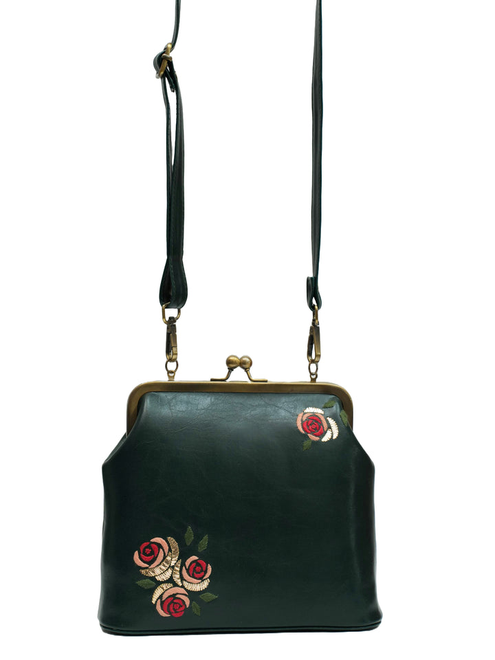 Three Roses 70s Kisslock Clutch - Vintage Green