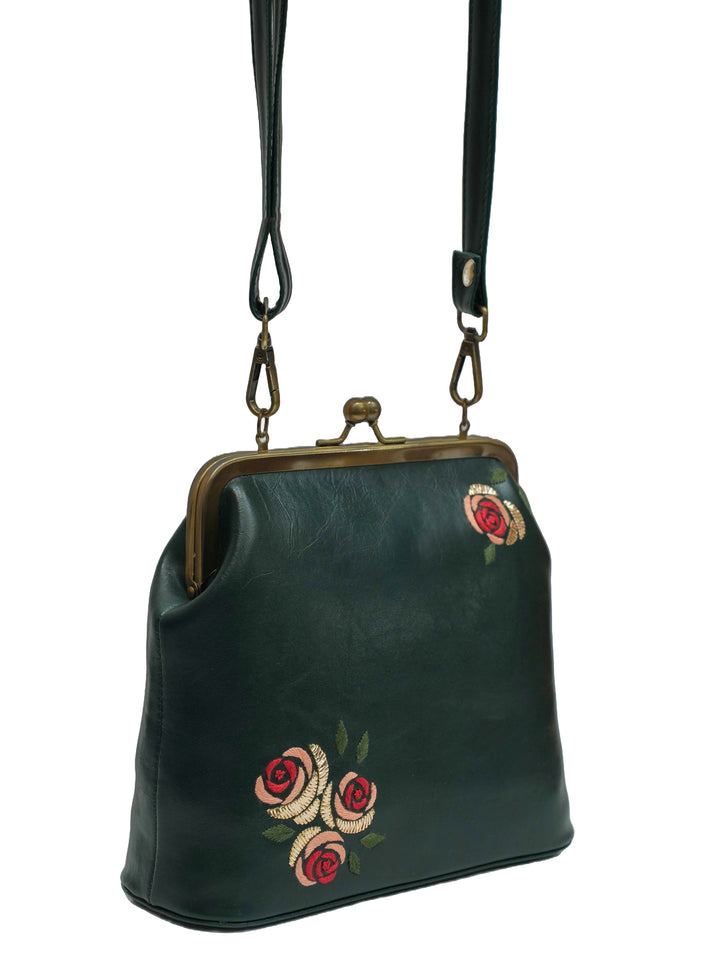 Three Roses 70s Kisslock Clutch - Vintage Green