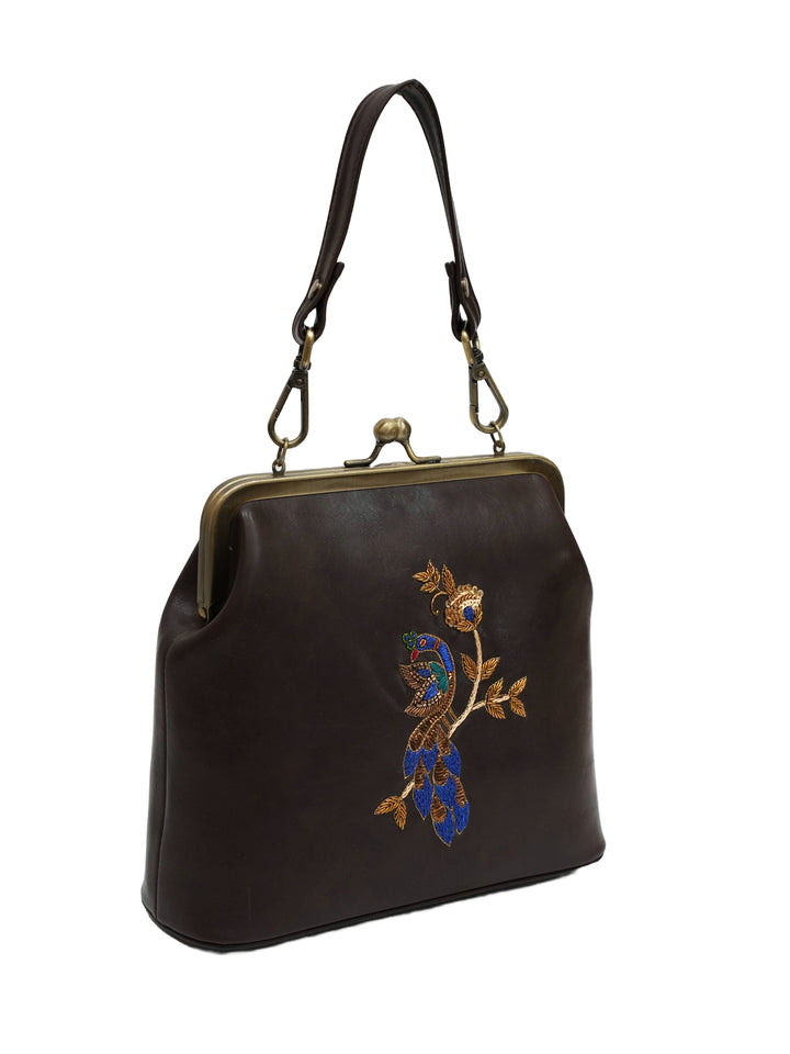 Peacock Royale 70s Kisslock Clutch - Brown
