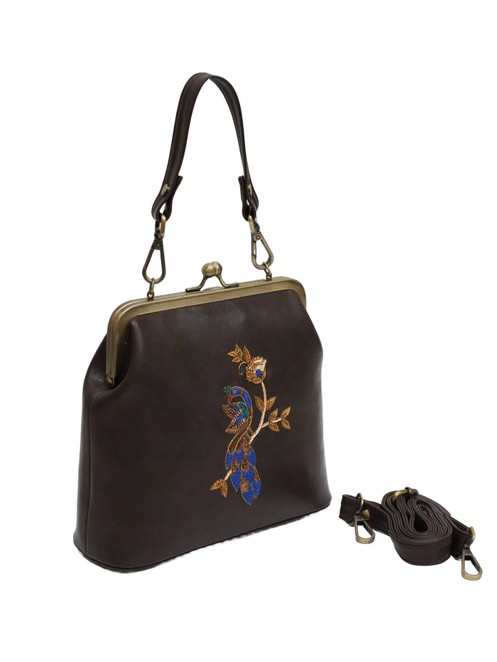 Peacock Royale 70s Kisslock Clutch - Brown